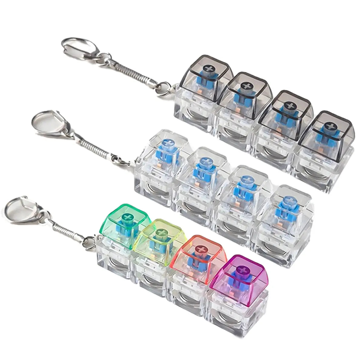 ADHD Keyboard Fidget Toy Keychain with LED Lights – Clicky Finger Keyboard for Focus & Stress Relief, Clear Mechanical Look, Tiktok Popular Sensory Toy, Perfect Small Gift for Friends & Students