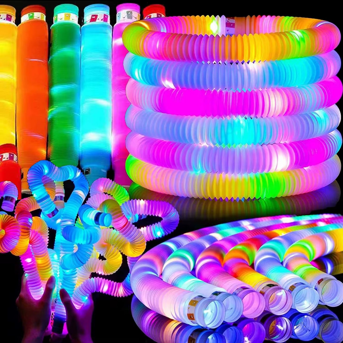 2/6/12 Pcs LED Flash Pop Tubes Sensory Toy Adult Stress Relieve Toys Kid Autism anti Stress Plastic Bellows Children Squeeze Toy