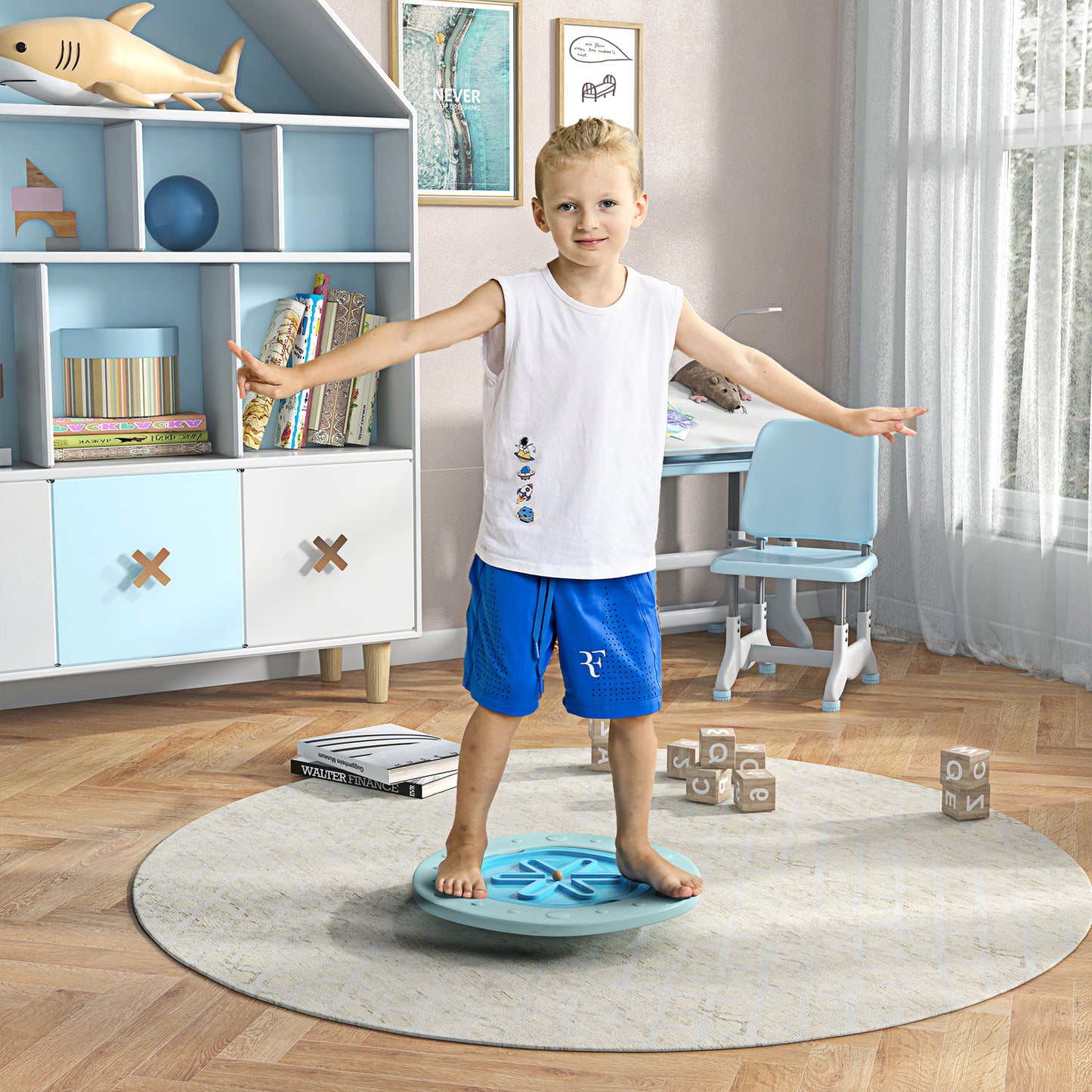 2 in 1 Balance Board, Kids Wobble Board with Ball - Blue