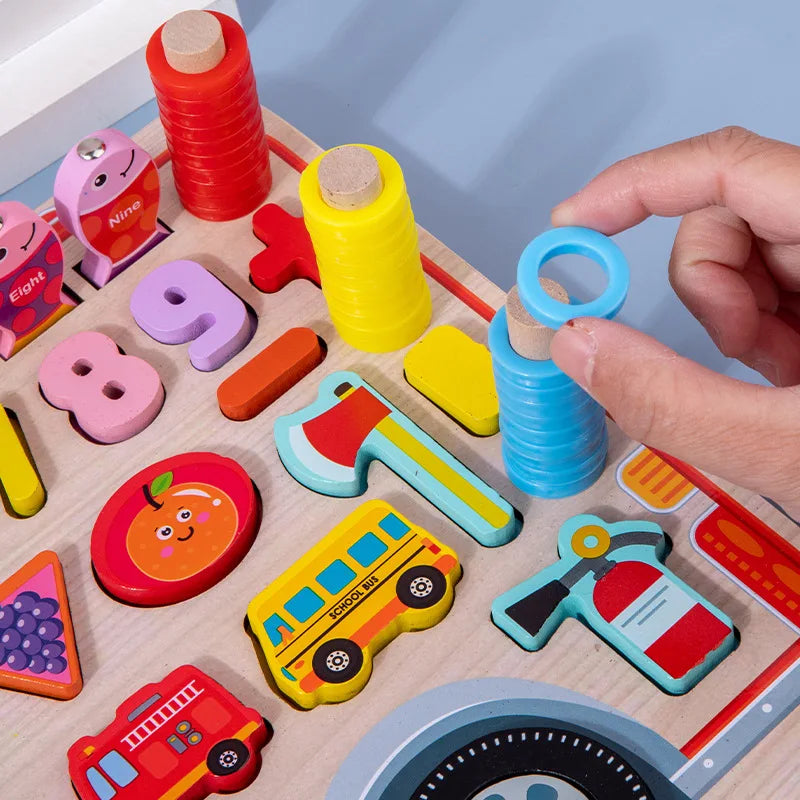 Montessori Educational Wooden Toys Preschool Children Fire Truck Busy Board Math Fishing Games Early Toys for Kids Xmas Gifts