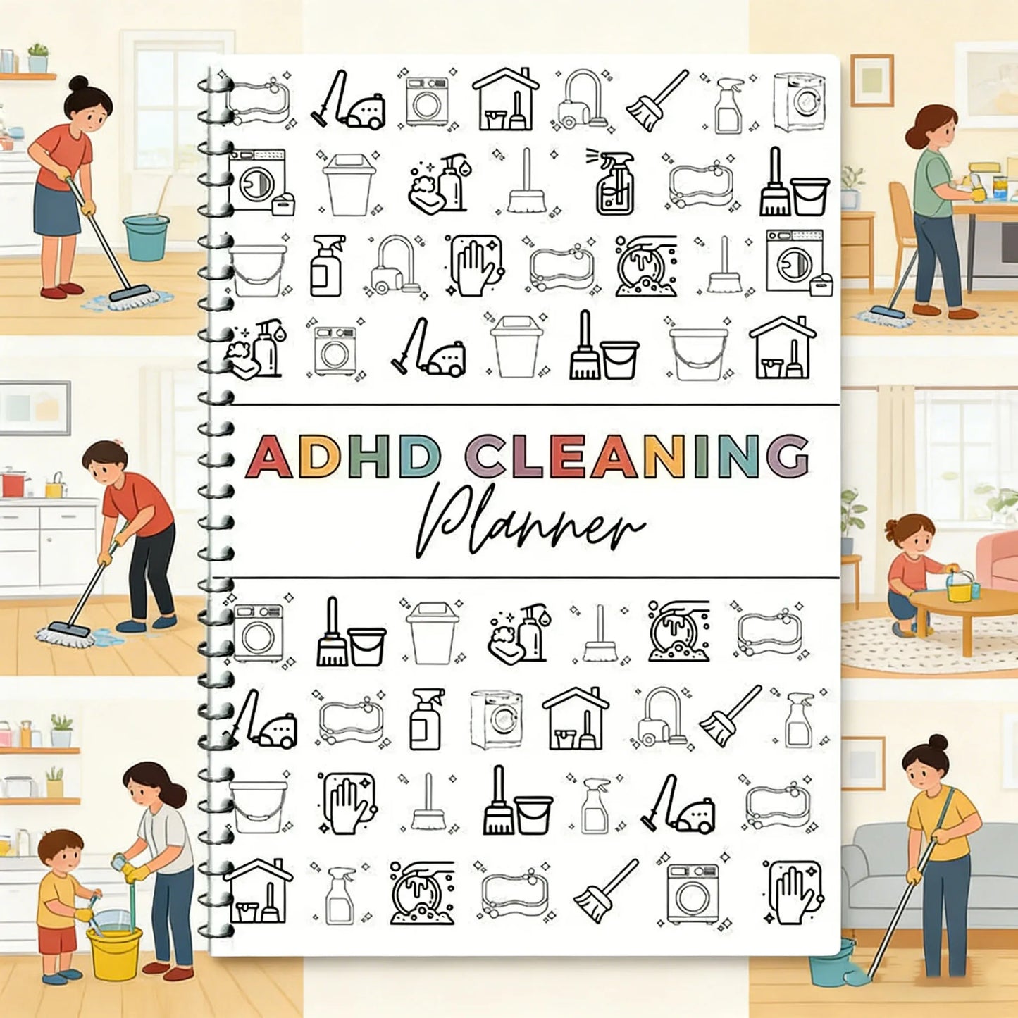 ADHD Cleaning Planner Bundle Home Cleaning Schedule Weekly Monthly Year round Cleanliness Tips Family Chore Chart