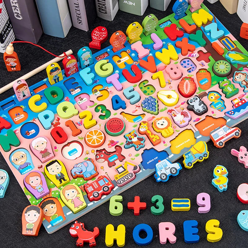 Montessori Educational Wooden Toys Preschool Children Fire Truck Busy Board Math Fishing Games Early Toys for Kids Xmas Gifts