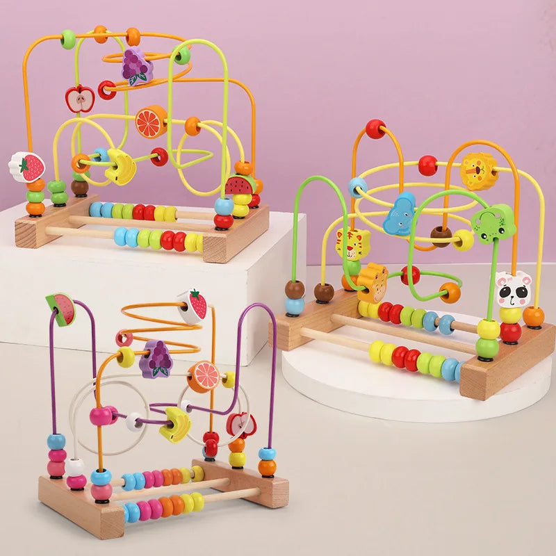 Montessori Maze Circles around Beads Abacus Math Puzzle Early Learning Educational Wooden Toys for Children Kids