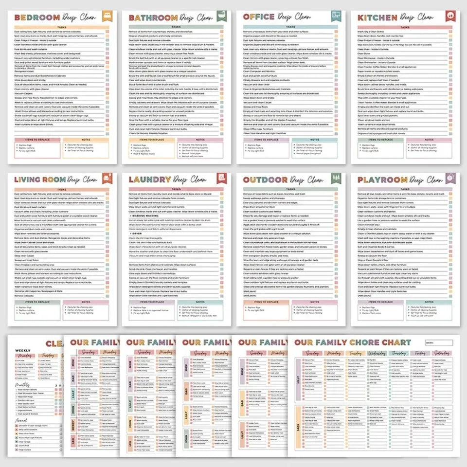 ADHD Cleaning Planner Bundle Home Cleaning Schedule Weekly Monthly Year round Cleanliness Tips Family Chore Chart