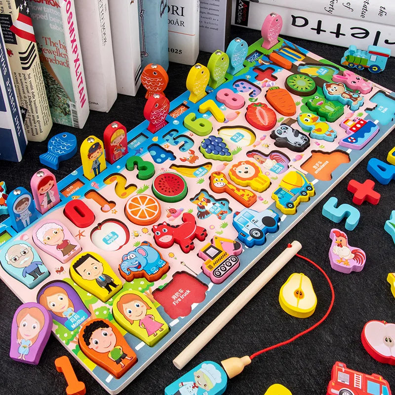 Montessori Educational Wooden Toys Preschool Children Fire Truck Busy Board Math Fishing Games Early Toys for Kids Xmas Gifts