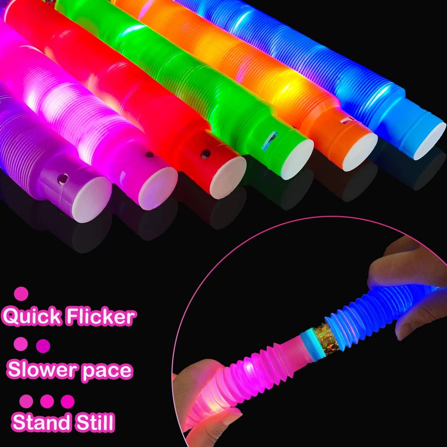 2/6/12 Pcs LED Flash Pop Tubes Sensory Toy Adult Stress Relieve Toys Kid Autism anti Stress Plastic Bellows Children Squeeze Toy