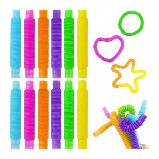 2/6/12 Pcs LED Flash Pop Tubes Sensory Toy Adult Stress Relieve Toys Kid Autism anti Stress Plastic Bellows Children Squeeze Toy