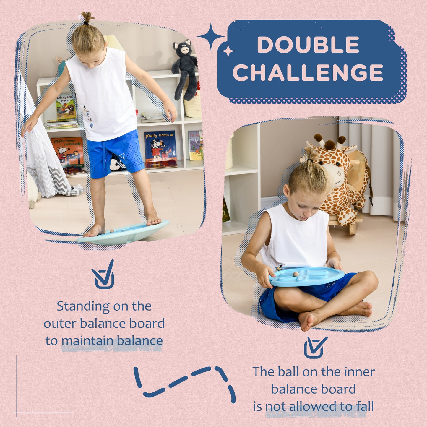 2 in 1 Balance Board, Kids Wobble Board with Ball - Blue