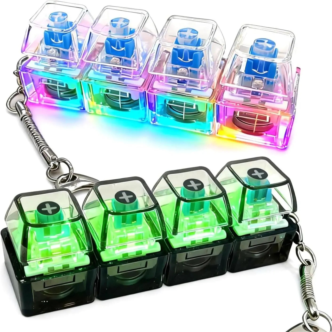 ADHD Keyboard Fidget Toy Keychain with LED Lights – Clicky Finger Keyboard for Focus & Stress Relief, Clear Mechanical Look, Tiktok Popular Sensory Toy, Perfect Small Gift for Friends & Students