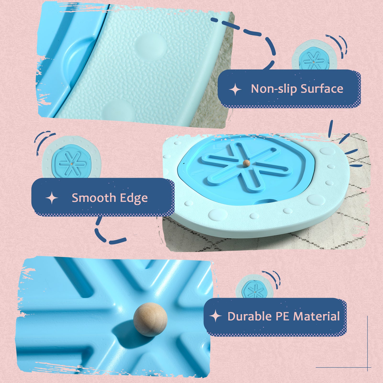 2 in 1 Balance Board, Kids Wobble Board with Ball - Blue