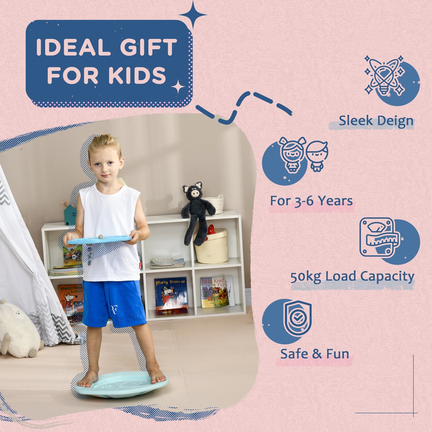 2 in 1 Balance Board, Kids Wobble Board with Ball - Blue