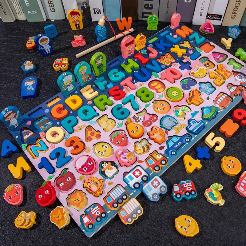 Montessori Educational Wooden Toys Preschool Children Fire Truck Busy Board Math Fishing Games Early Toys for Kids Xmas Gifts