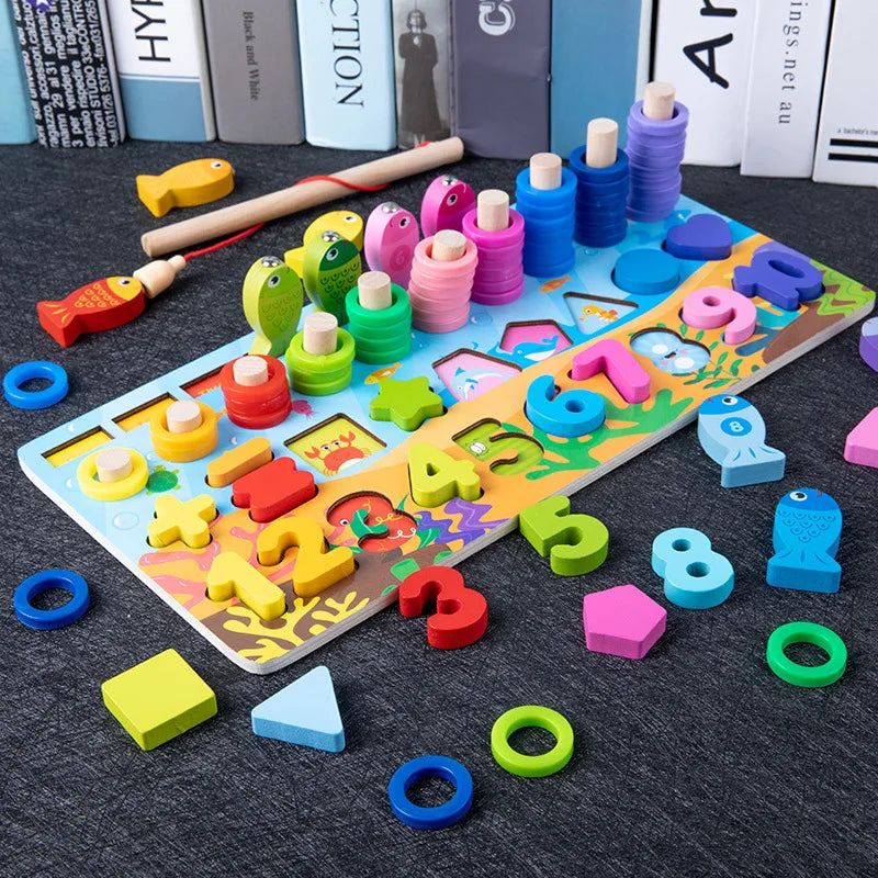 Montessori Educational Wooden Toys Preschool Children Fire Truck Busy Board Math Fishing Games Early Toys for Kids Xmas Gifts