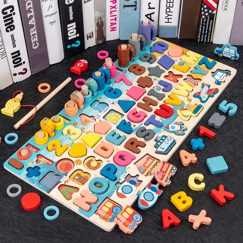 Montessori Educational Wooden Toys Preschool Children Fire Truck Busy Board Math Fishing Games Early Toys for Kids Xmas Gifts