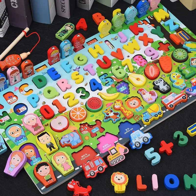 Montessori Educational Wooden Toys Preschool Children Fire Truck Busy Board Math Fishing Games Early Toys for Kids Xmas Gifts