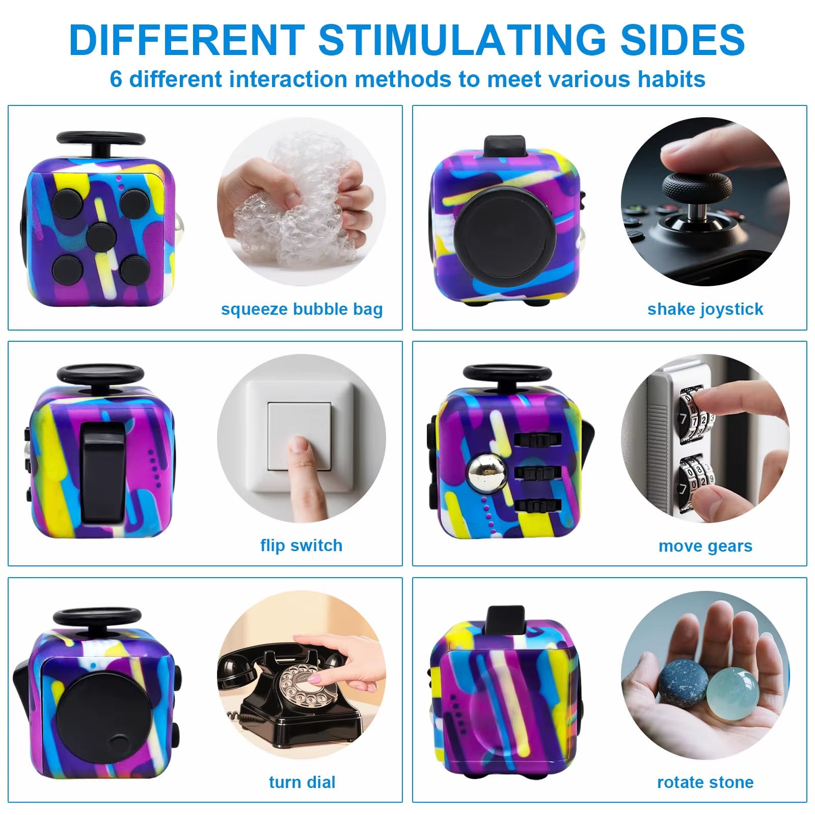 6-In-1 Fidget Cube Antistress Toy 3.4Cm 40G - Hand Spinner Decompression Tool for ADHD Autism Anxiety Stress Relief Kids Adults