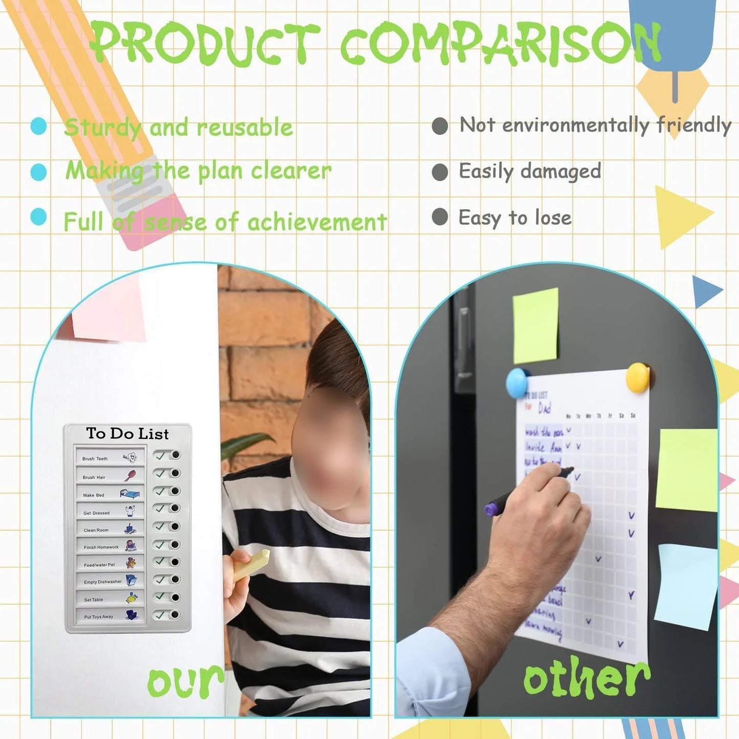 Reusable My Chores Checklist Daily Planner Memo Plastic Board Chore Chart Responsibility Behavior for Kid Self-Discipline Card